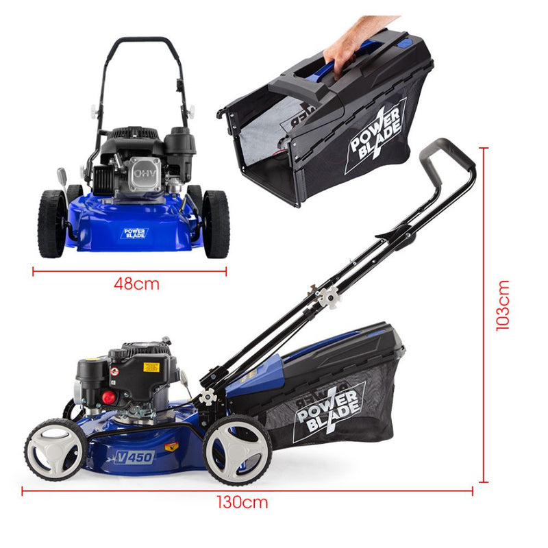 POWERBLADE Lawn Mower 139CC 17 - Petrol Powered Push Lawnmower 4 Stroke Engine
