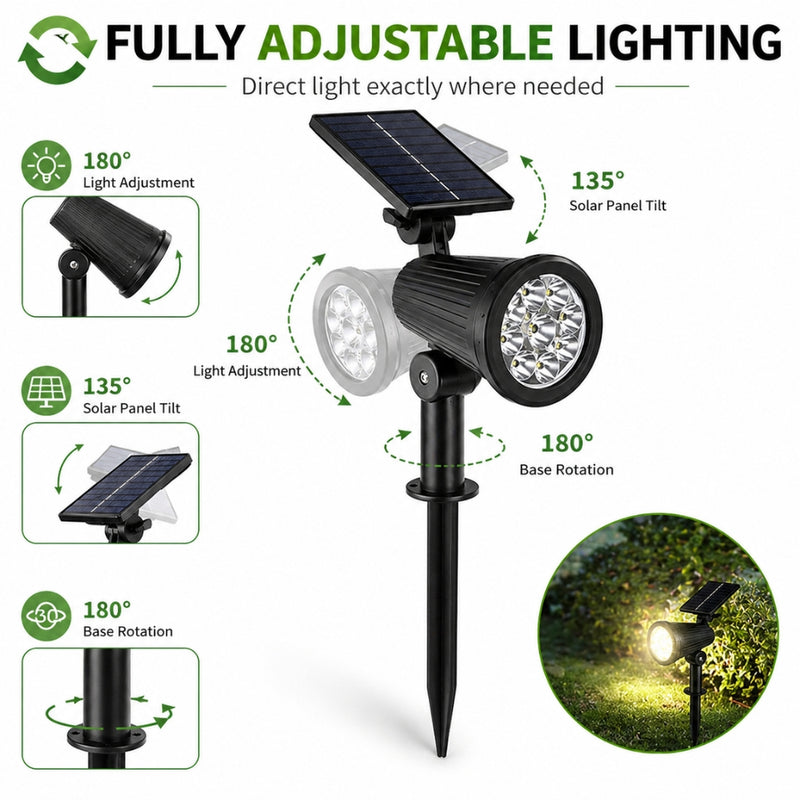 Outdoor Solar 9 LED Landscape Solar Spot Lights in Warm Cool or RGB