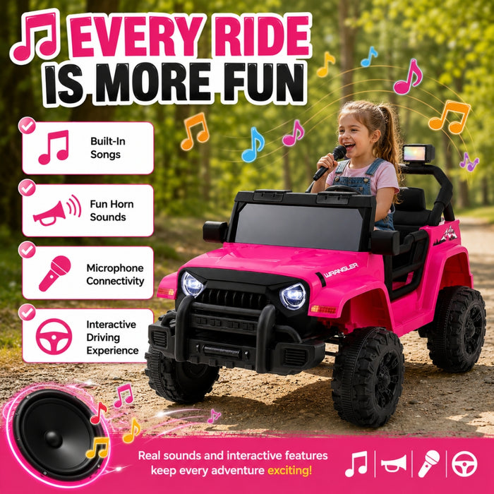 12V Electric Kids Ride-On Jeep with Remote Control - Pink