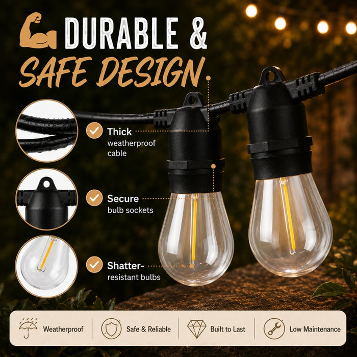30M Outdoor Solar LED Festoon String Lights