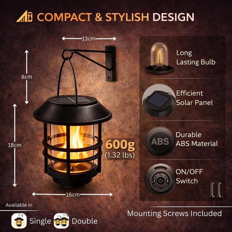 Hanging Outdoor Solar Flickering Flames LED Lantern