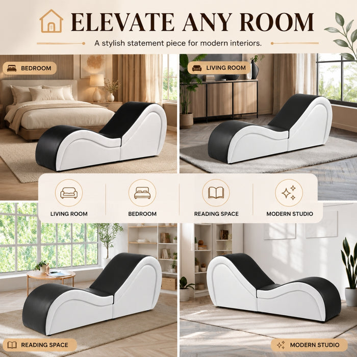 2 Seat Couples Yoga Tantra Love Chaise Lounge Sofa - Black and White