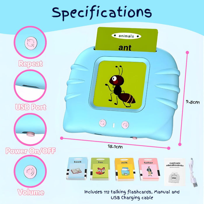 Audible Flash Cards Preschool Learning Machine - USB Rechargeable