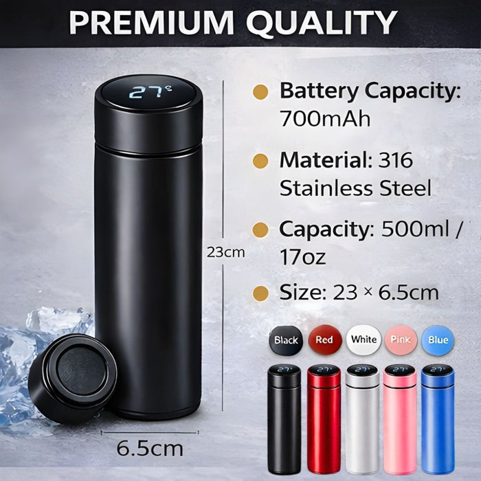 500ML Stainless Steel Insulated Hot and Cold Smart Water Bottle with Temperature LCD Display