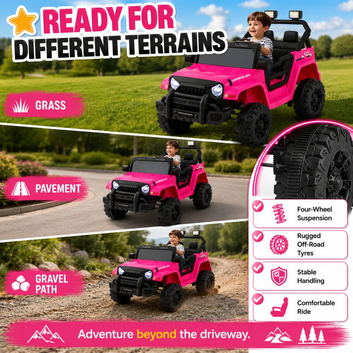 12V Electric Kids Ride-On Jeep with Remote Control - Pink