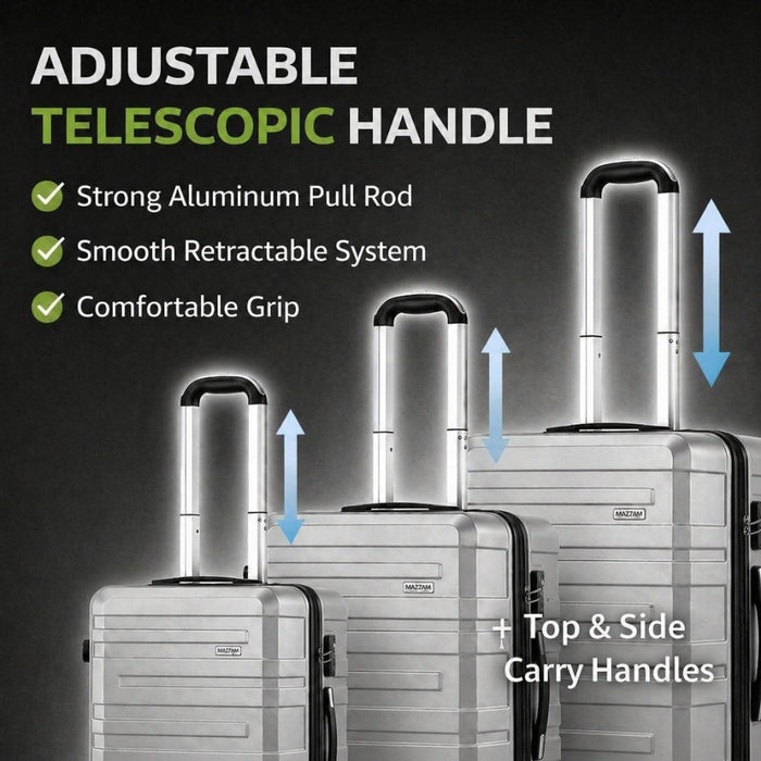 3pcs Hard Case TSA Lock Luggage Set - Silver