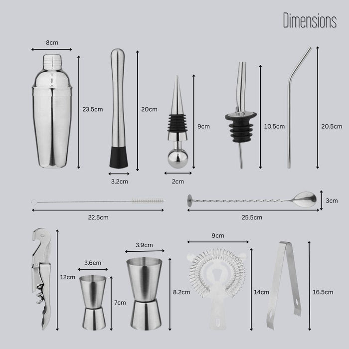 20 Piece Stainless Steel 750ml Cocktail Shaker Set with Stand