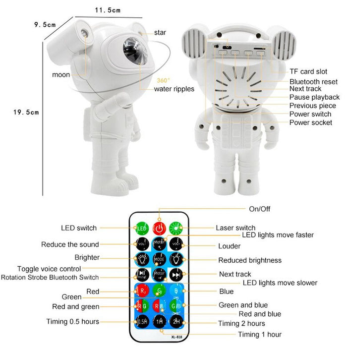 LED Light Astronaut Projector and Bluetooth Speaker - USB Rechargable