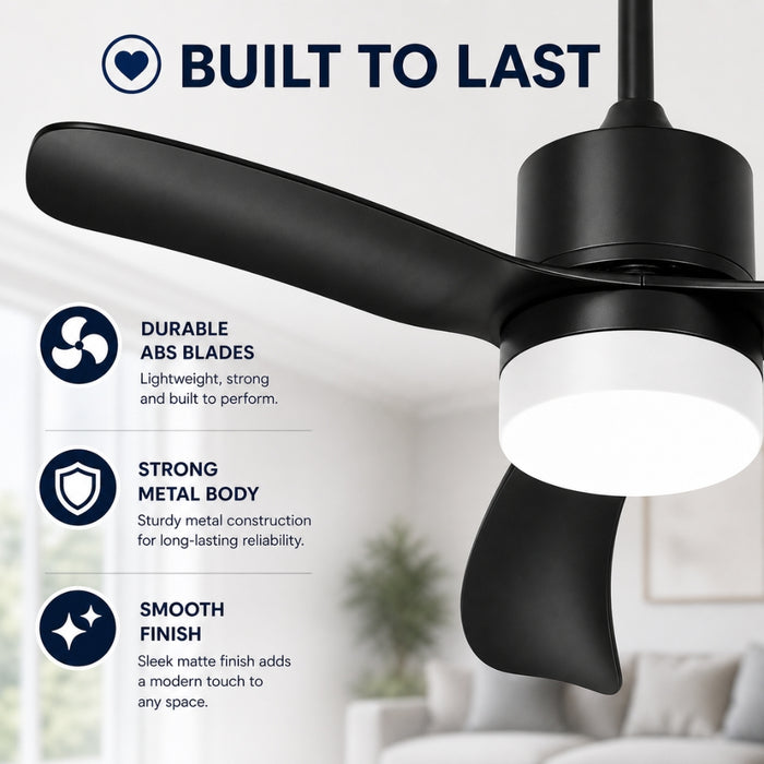 52 Inch 5 Speed Ceiling Fan with LED Light and Remote Control - Black
