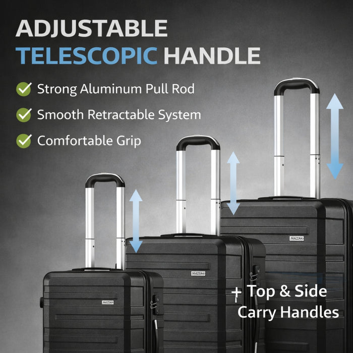 3pcs Hard Case TSA Lock Luggage Set - Black