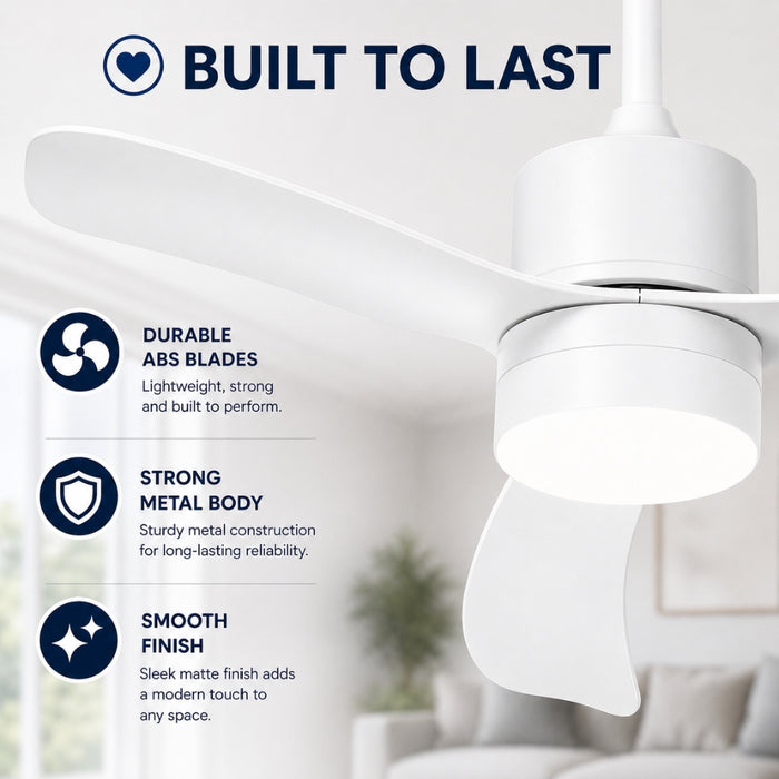 52 Inch 5 Speed Ceiling Fan with LED Light and Remote Control - White