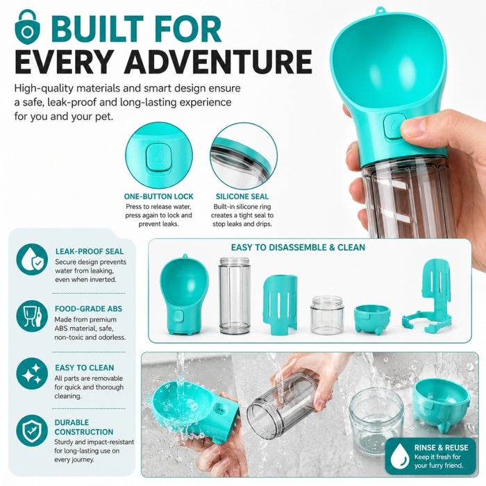 Multifunctional Outdoor Travel Pet Feeder Bottle and Poop Scooper Bag Dispenser