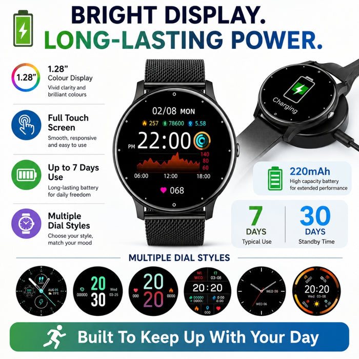 Android and iOS AeroFit Pro Smart Fitness Watch with Stainless Steel Band