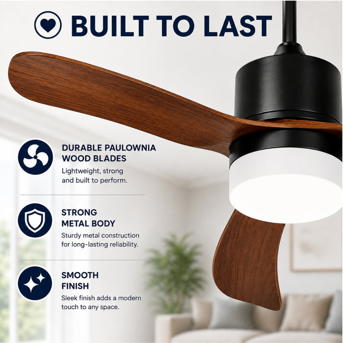52 Inch 5 Speed Ceiling Fan with LED Light and Remote Control - Walnut