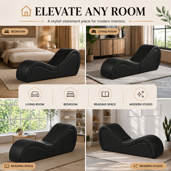 2 Seat Couples Yoga Tantra Love Chaise Lounge Sofa - Black