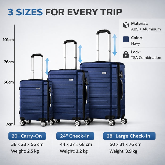 3pcs Hard Case TSA Lock Luggage Set - Navy