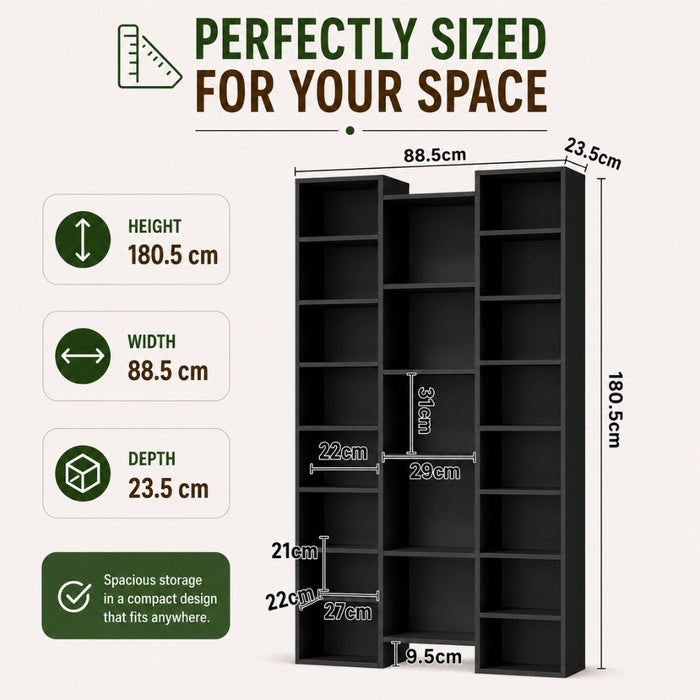 Display Shelf Media Storage Bookshelf - Black
