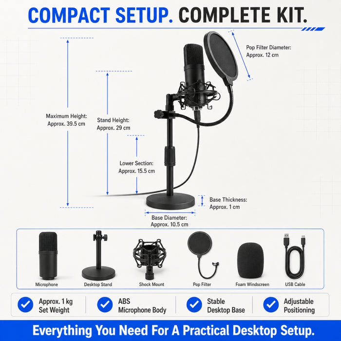 USB Condenser Microphone Set with Stand