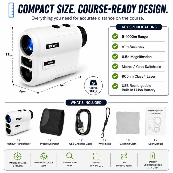 Rechargeable High-Precision Nohawk Golf Laser Rangefinder 5–1000m