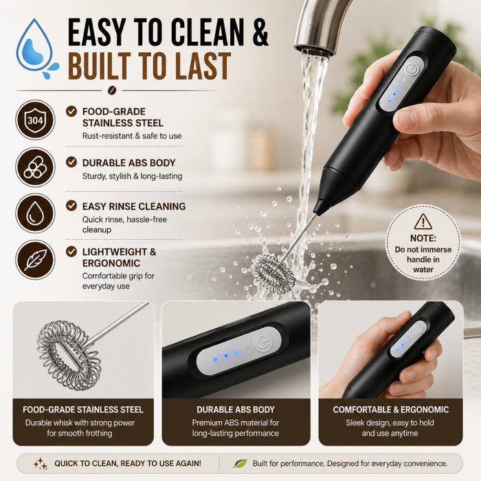 3-Speed USB Rechargeable Electric Milk Frother & Egg Beater