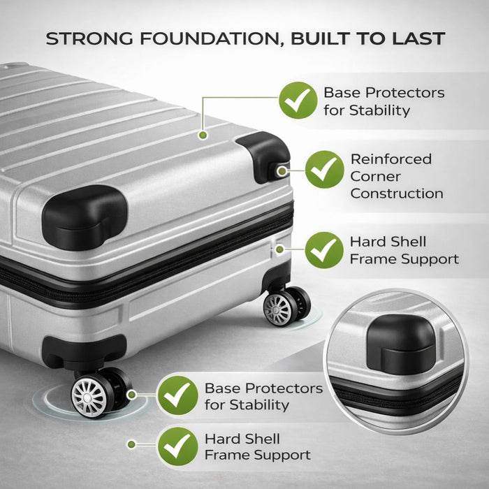 28 inch Luggage Set TSA Lock Hard Case Silver