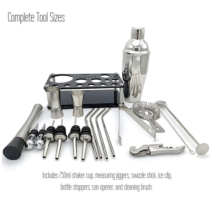 20 Piece Stainless Steel 750ml Cocktail Shaker Set with Stand
