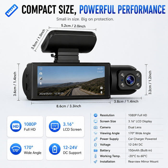 1080P WIFI Dual Camera Night Vision Dash Cam