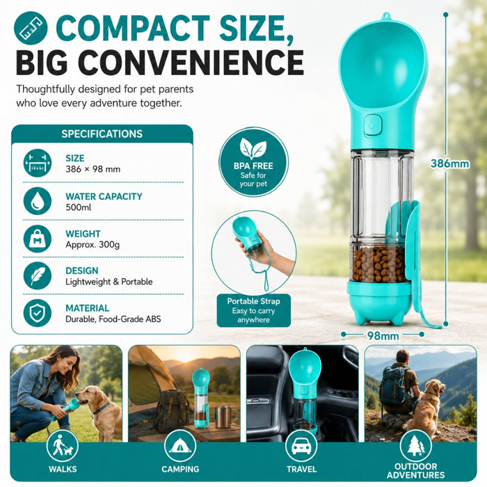 Multifunctional Outdoor Travel Pet Feeder Bottle and Poop Scooper Bag Dispenser