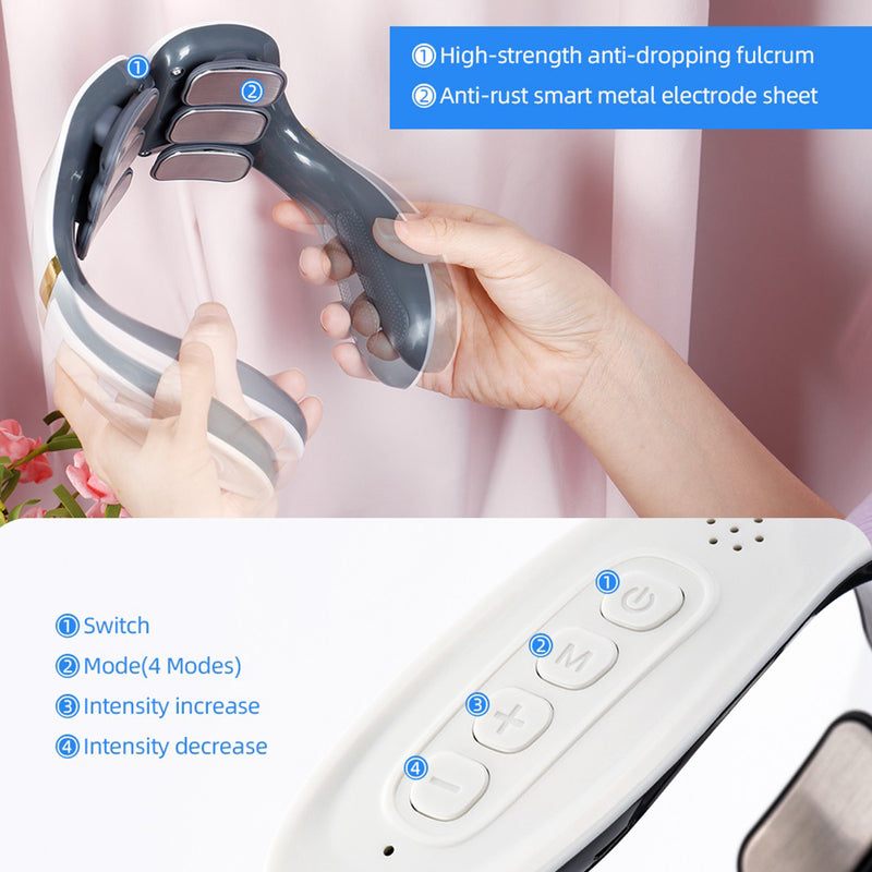 USB Rechargeable 6 Heads Electric Pulse Heating Neck Massager