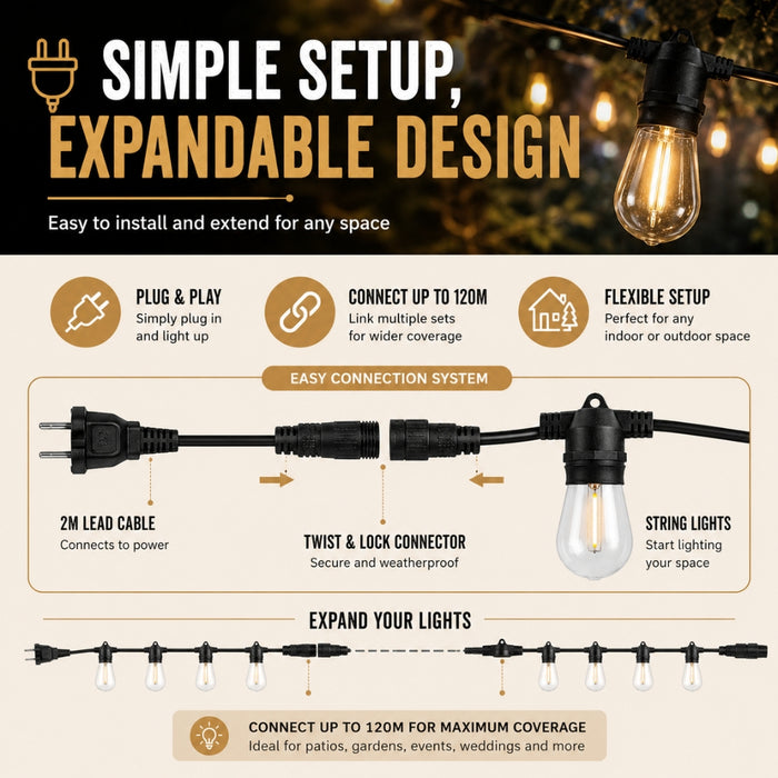 30M Waterproof LED Festoon String Lights