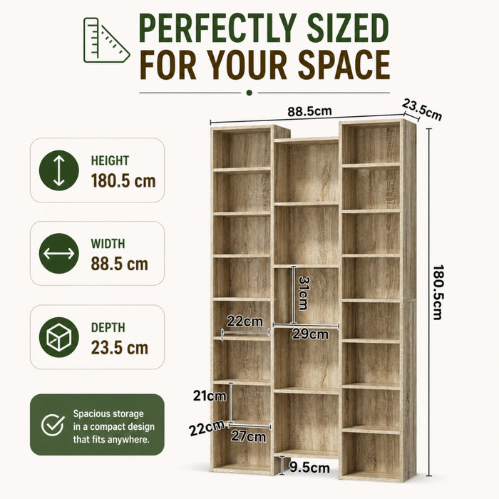 Display Shelf Media Storage Bookshelf - Natural