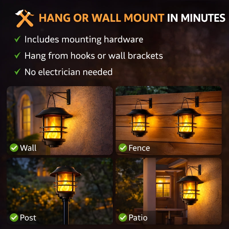 Hanging Outdoor Solar Flickering Flames LED Lantern