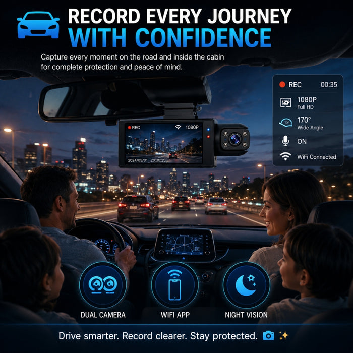 1080P WIFI Dual Camera Night Vision Dash Cam