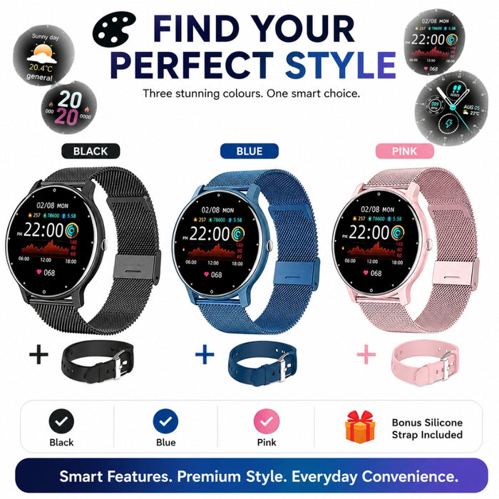 Android and iOS AeroFit Pro Smart Fitness Watch with Stainless Steel Band