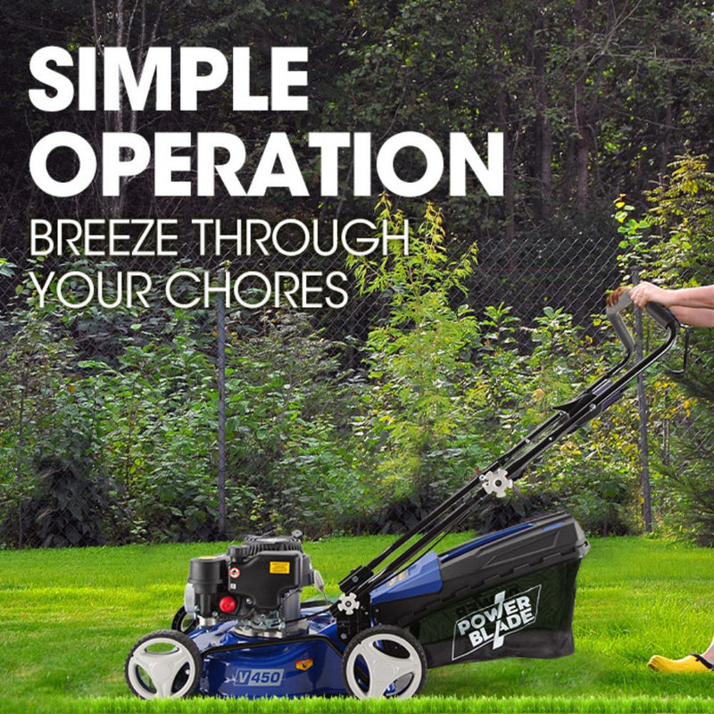 POWERBLADE Lawn Mower 139CC 17 - Petrol Powered Push Lawnmower 4 Stroke Engine