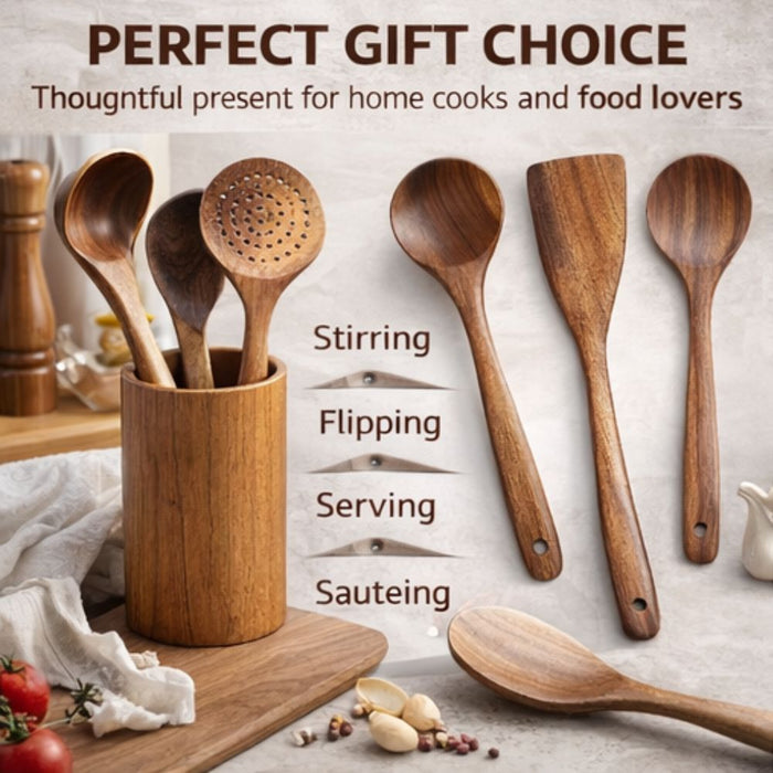 5-Piece Teak Wooden Kitchen Utensil Set