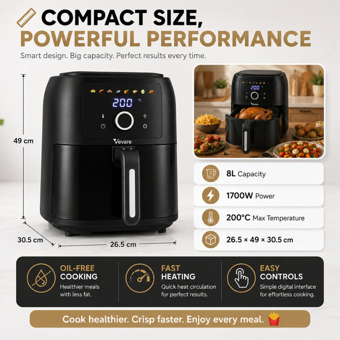 8L 1700W Digital Touch Air Fryer Oven Oil-Free Cooker