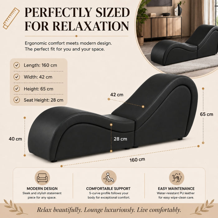 2 Seat Couples Yoga Tantra Love Chaise Lounge Sofa - Black