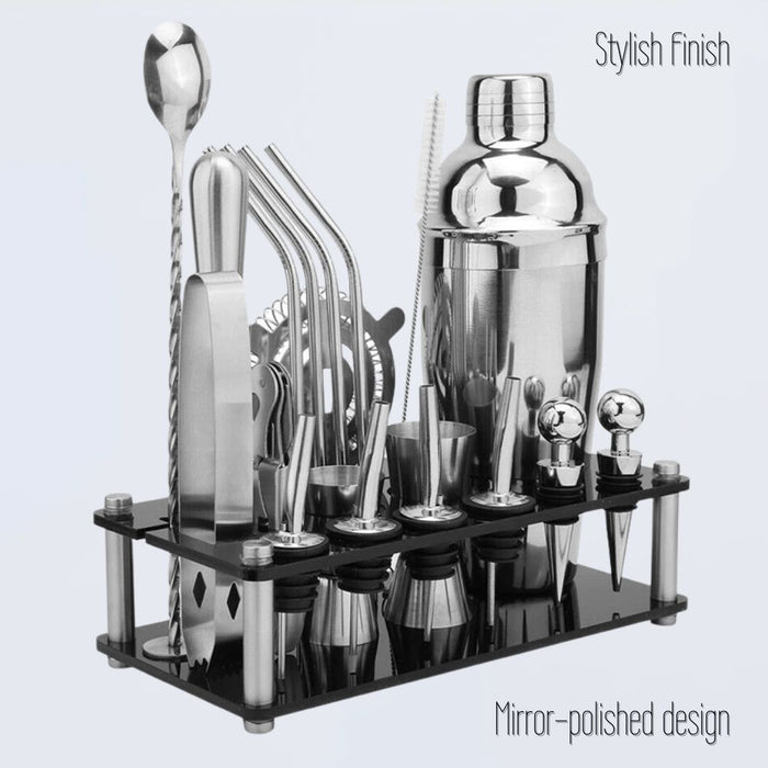 20 Piece Stainless Steel 750ml Cocktail Shaker Set with Stand
