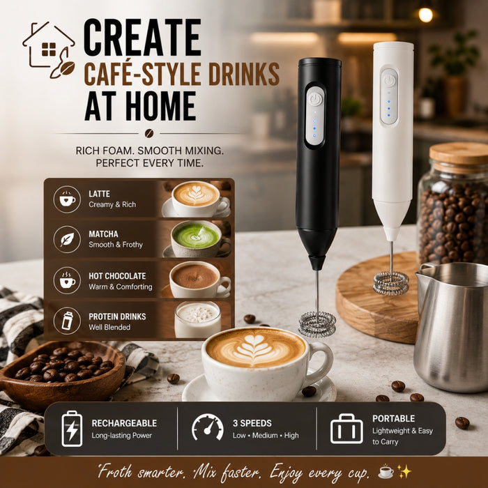 3-Speed USB Rechargeable Electric Milk Frother & Egg Beater