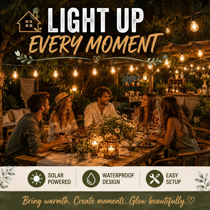 20M Outdoor Solar LED Festoon String Lights