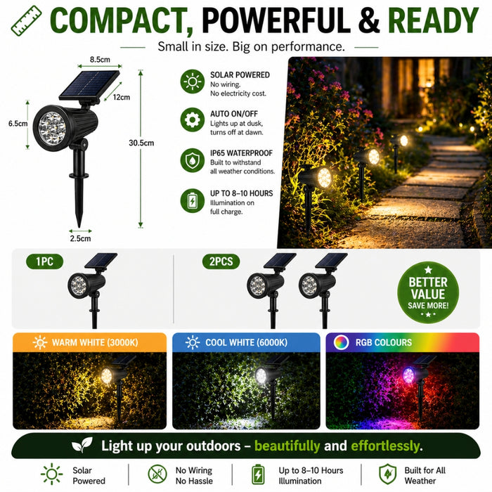 Outdoor Solar 9 LED Landscape Solar Spot Lights in Warm Cool or RGB