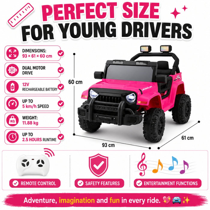 12V Electric Kids Ride-On Jeep with Remote Control - Pink