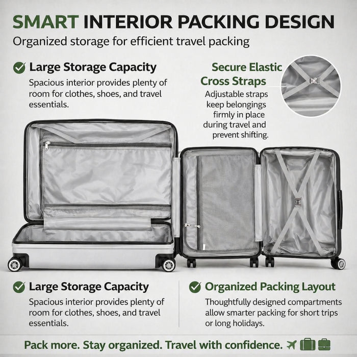 3pcs Hard Case TSA Lock Luggage Set - Silver