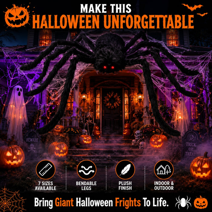 Plush Halloween Spider Decoration in Various Sizes