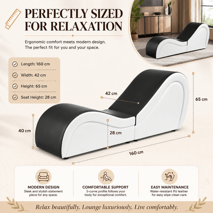 2 Seat Couples Yoga Tantra Love Chaise Lounge Sofa - Black and White