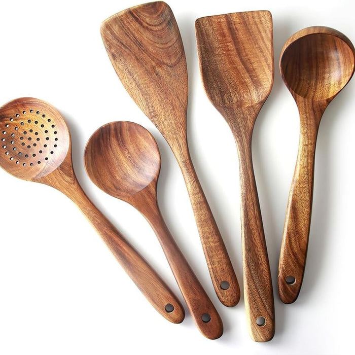 5-Piece Teak Wooden Kitchen Utensil Set