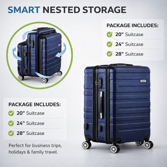 3pcs Hard Case TSA Lock Luggage Set - Navy