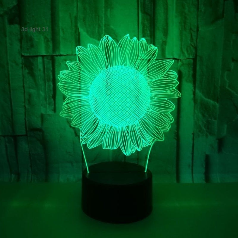 3D Illusion Acrylic LED Sun Flower Childrens Night Light with Remote Control