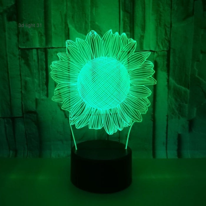 3D Illusion Acrylic LED Sun Flower Childrens Night Light with Remote Control